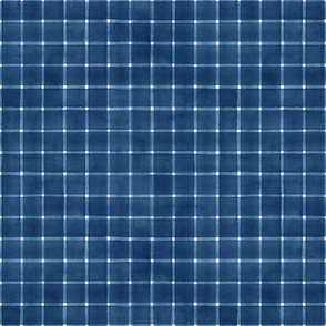 Watercolor blue navy stripes plaid on white background