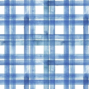 Watercolor blue navy stripes plaid on white background