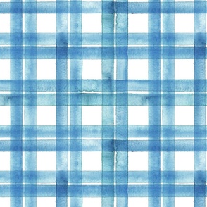 Watercolor blue stripes plaid on white background