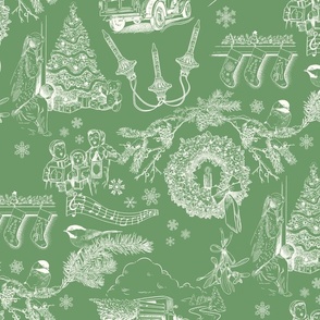 Holiday Traditions Toile White on Green