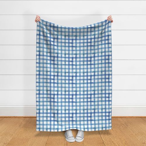 Watercolor blue navy stripes plaid on white background