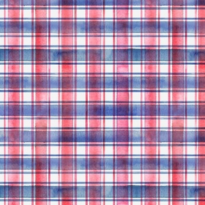 Watercolor blue and red stripes plaid on white background