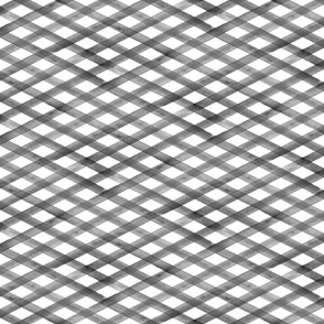 Watercolor black and white striped diagonal plaid pattern