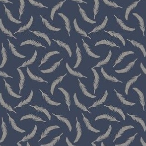 Floating Feathers - Khaki on Indigo Blue, med scale