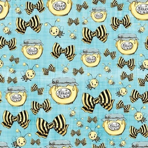 Honey bee bow blue linen