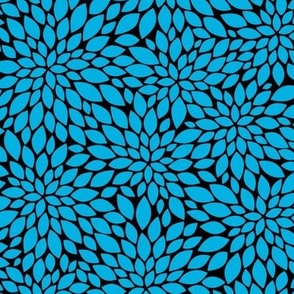 Dahlia Blossoms Pattern - Cerulean and Black