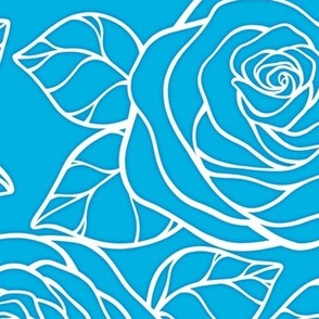 Large Rose Cutout Pattern - Cerulean and White