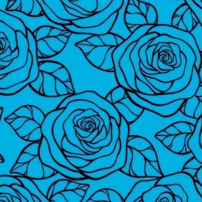 Rose Cutout Pattern - Cerulean and Black