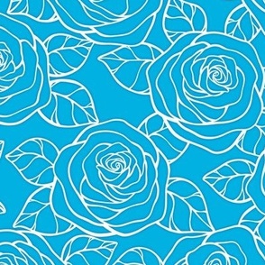 Rose Cutout Pattern - Cerulean and White