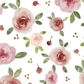 Large // Mila: Watercolor roses, leaves, rosebuds & dots