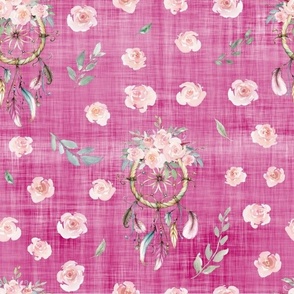 dream catcher pink roses hot pink linen