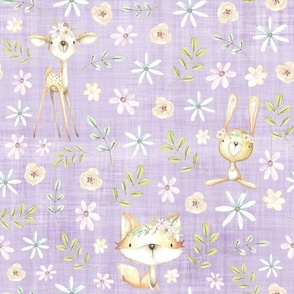 deer bunny fox purple linen