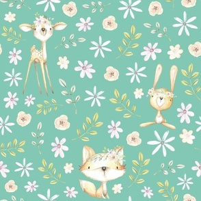 deer bunny fox light aqua