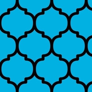 Large Moroccan Tiles Pattern - Cerulean and Black
