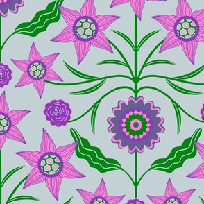 Audrey Floral Botanical Cottage Damask in Pink Purple Green Blue - LARGE SCALE - UnBlink Studio by Jackie Tahara