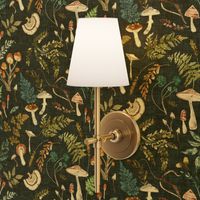 Mushroom Grove (midnight) MED / moody / vintage / woodland/ mushroom wallpaper