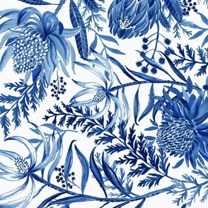 Railroad Blue and White Protea painted