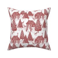 Christmas Village Toile.Red on White
