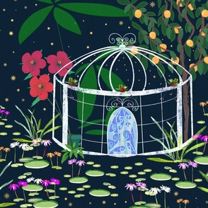 Exuberant  Greenhouse Garden - blue background