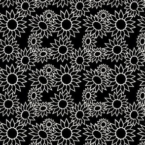 Bold Modern Abstract Black 000000 and White FFFFFF Sunflower Collage Reverse
