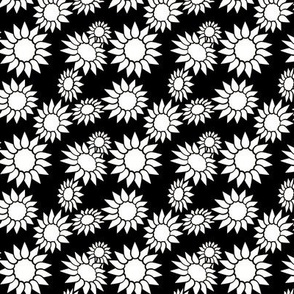 Bold Modern Abstract Black 000000 and White FFFFFF Sunflower Collage
