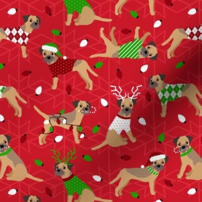 Border Terrier Christmas Red