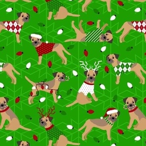 Border Terrier Christmas Green