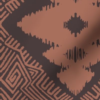 Block Ikat Tribal in Brown and Terracotta 12 inch repeat