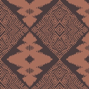 Block Ikat Tribal in Brown and Terracotta 12 inch repeat