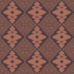 Block Ikat Tribal in brown and terracotta - 6" repeat