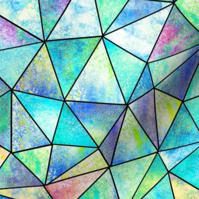 Abstract geometric multicolor triangles watercolor pattern