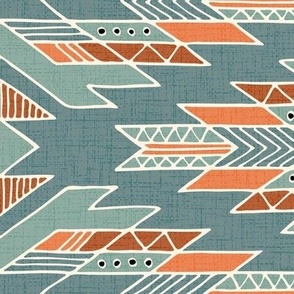 Aztec blanket / Sienna + teal / Large scale