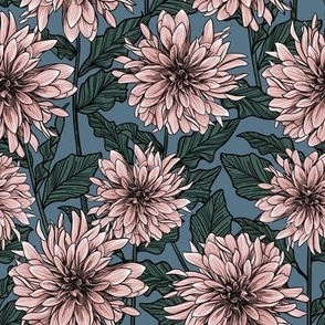 Pink dahlia garden on blue (medium/small)