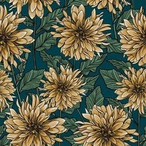 yellow dahlias on dark turquoise blue