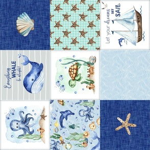 Under the Sea Patchwork Blanket – Sea Life Cheater Quilt, rotated