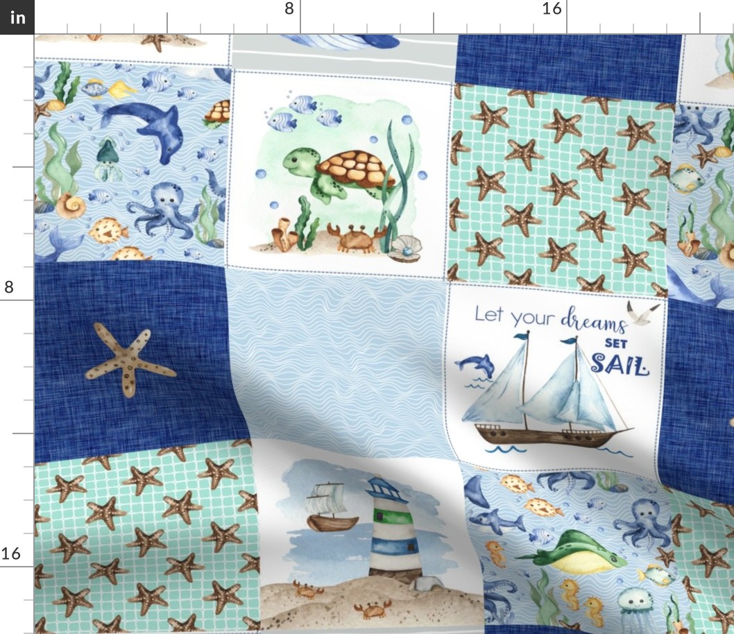 Under the Sea Patchwork Blanket – Sea Life Cheater Quilt