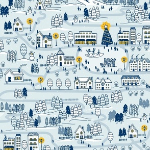 Winter Village // blue, yellow, and white