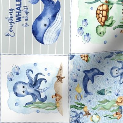 4 1/2" Under the Sea Patchwork Blanket – Sea Life Cheater Quilt, rotated