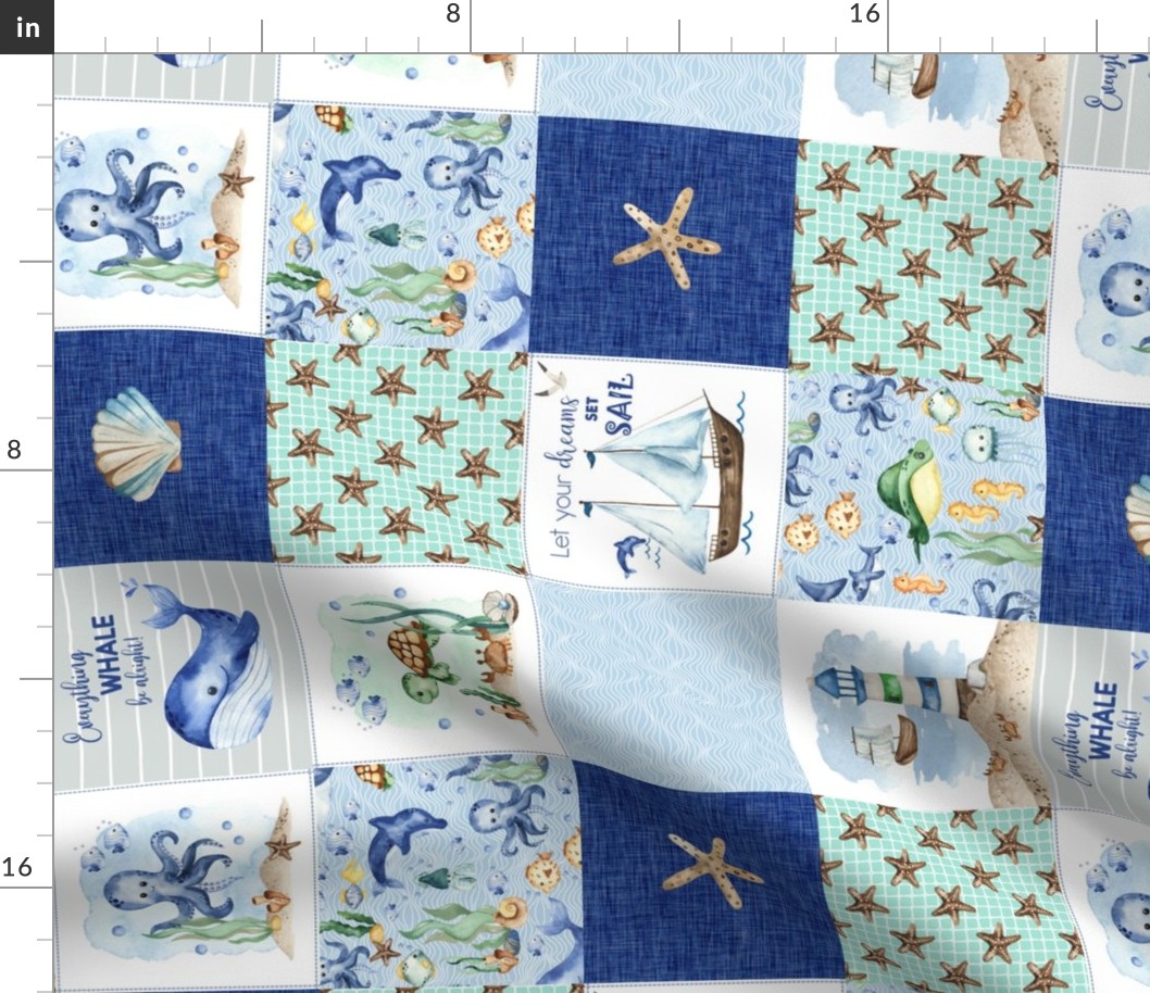 4 1/2" Under the Sea Patchwork Blanket – Sea Life Cheater Quilt, rotated