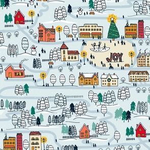 Winter Village // colorful, light blue background