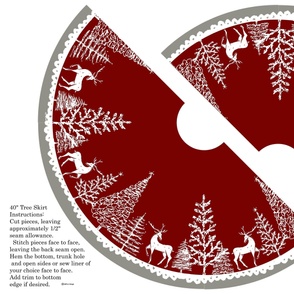 CHRISTMAS TREE SKIRT - SCRIBBLY TREES - RED - 40