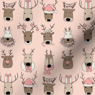 Santa's Silly Christmas Holiday Reindeer on Neutral Pink - 1 1/2 inch