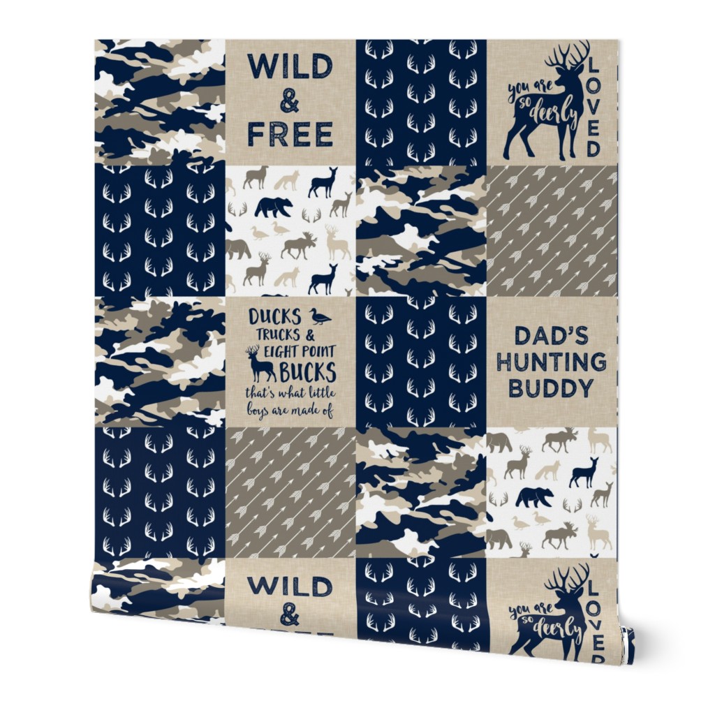 Dad's hunting buddy - Wild & Free/ so deerly loved - woodland patchwork (navy) - C21