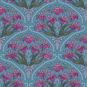 Art Nouveau Purple Lilies on blue (small size)