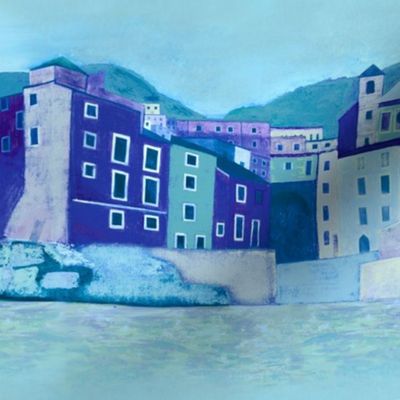 Italian town Cinque Terre blue tones