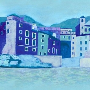 Italian town Cinque Terre blue tones