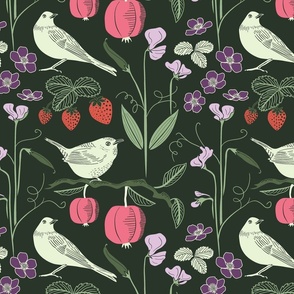 Fruits and Birds - dark green