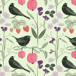 Fruits and Birds - pale green