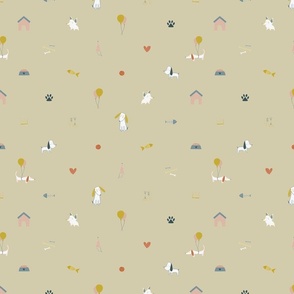 Doggy Icon 1 inch Motif Print on Beige