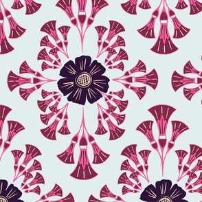 Pink Magenta Flowers Large Fabric Wallpaper on grey 
